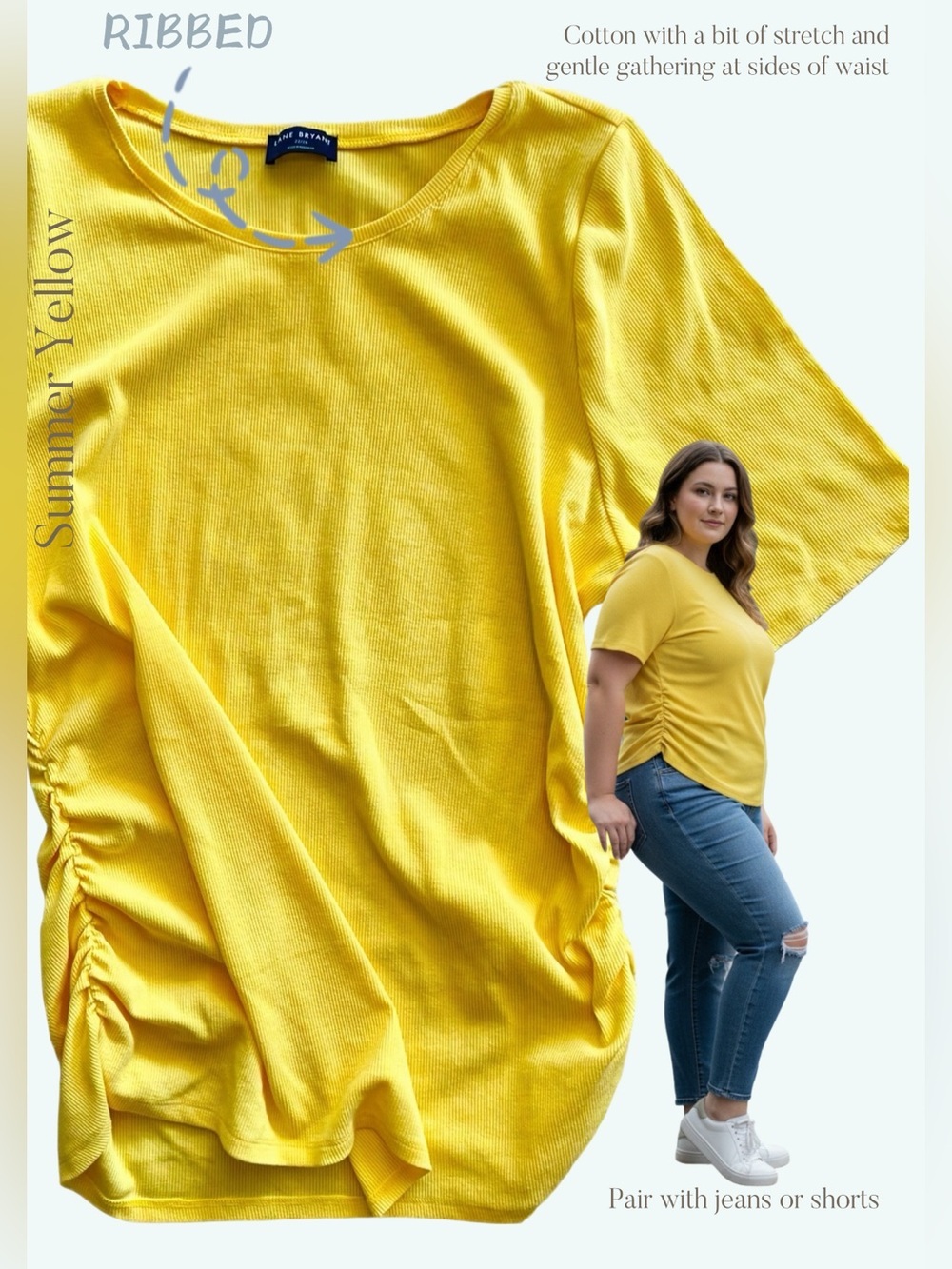 Yellow Women's Ribbed Short-Sleeve Top — Lane Bryant